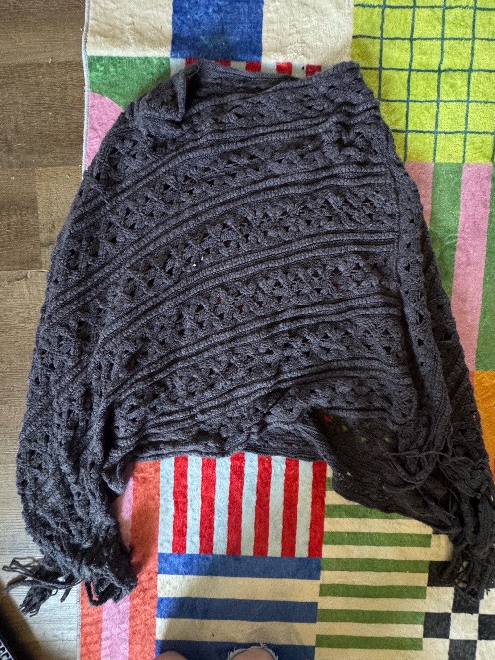 Dark Gray Knit Openwork Women's Sweater